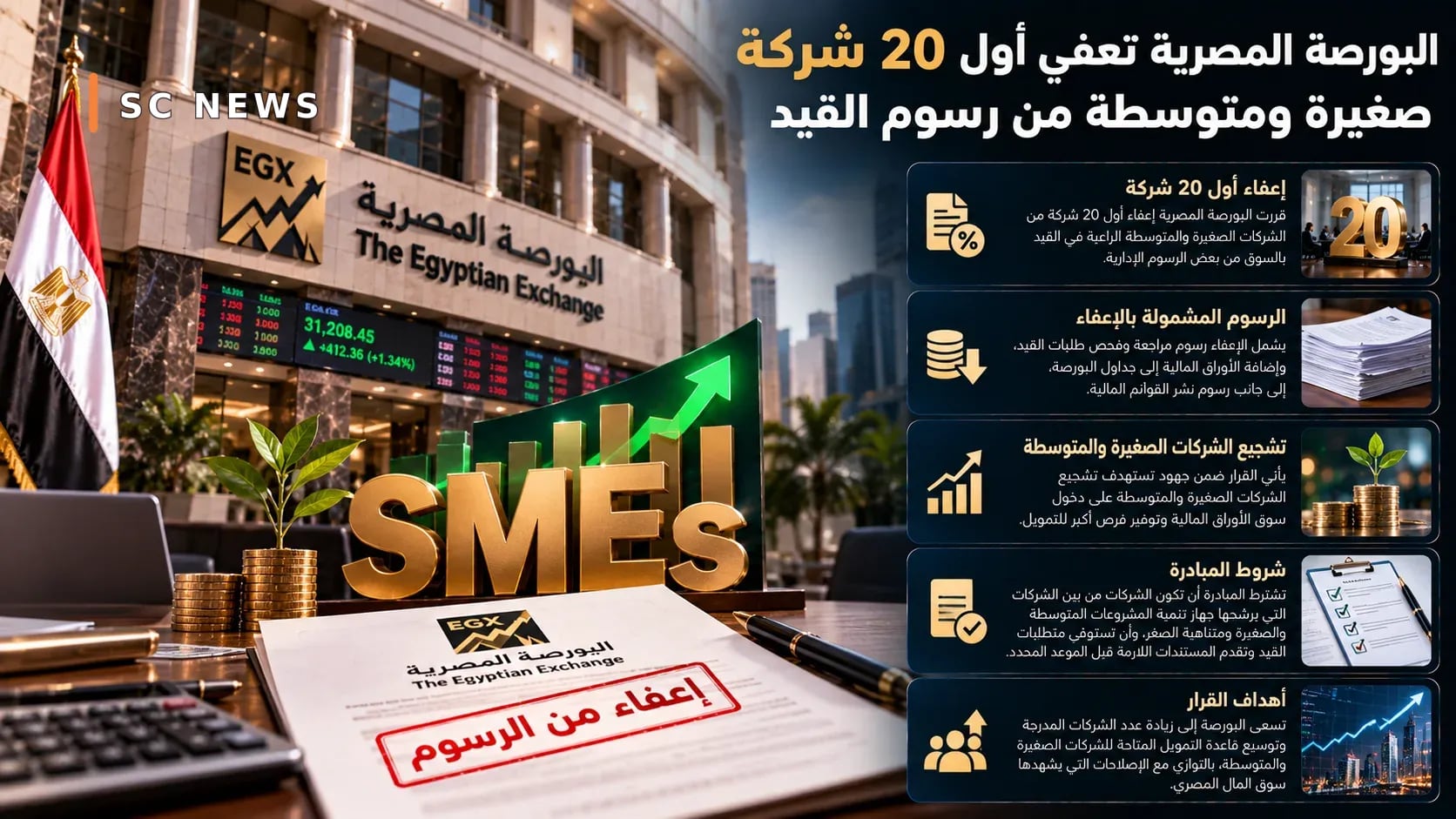 البورصة المصرية تعفي أول 20 شركة صغيرة ومتوسطة من رسوم القيد