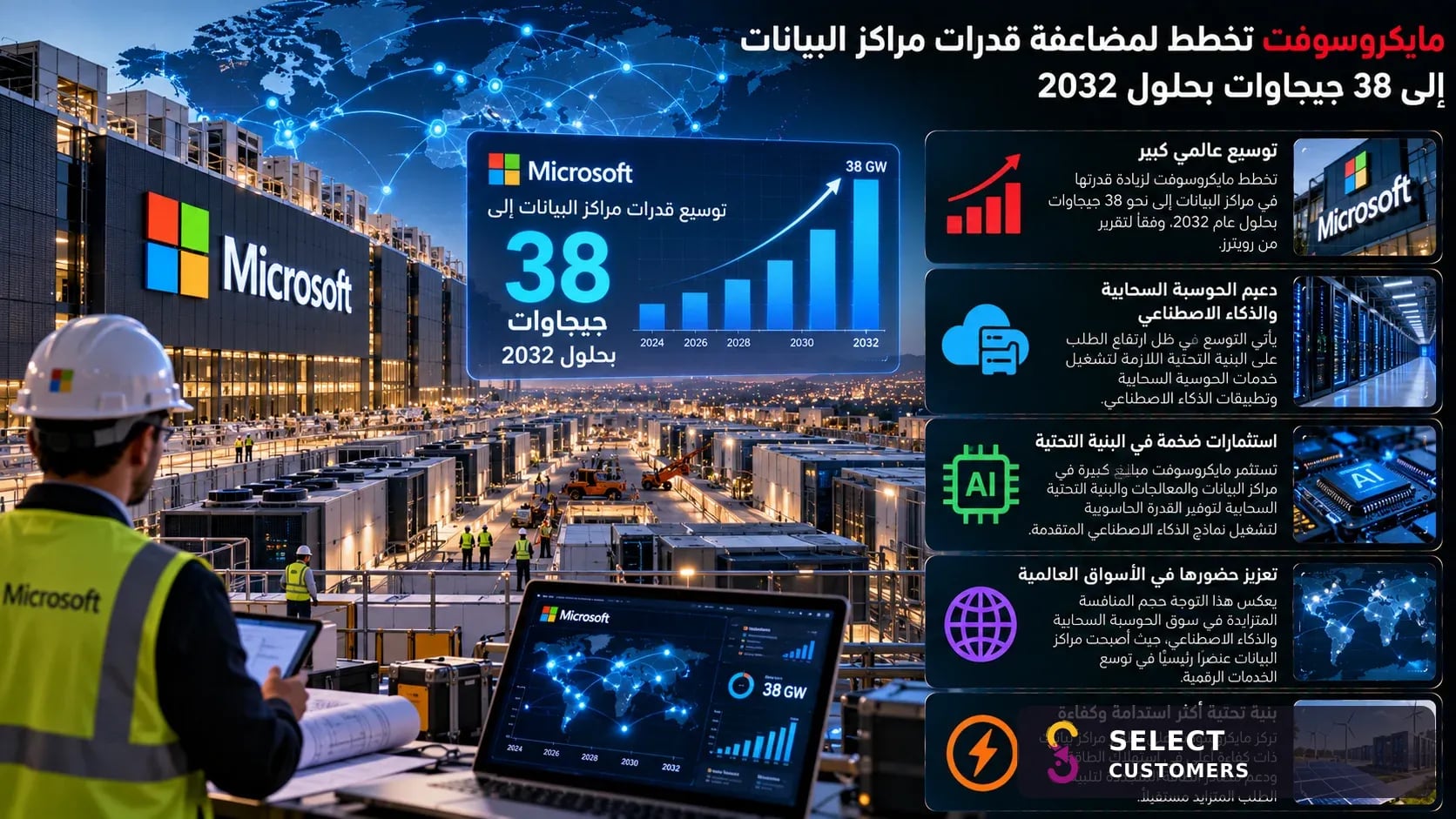 Microsoft prévoit de doubler la capacité de son centre de données pour la porter à 38 gigawatts d'ici 2032