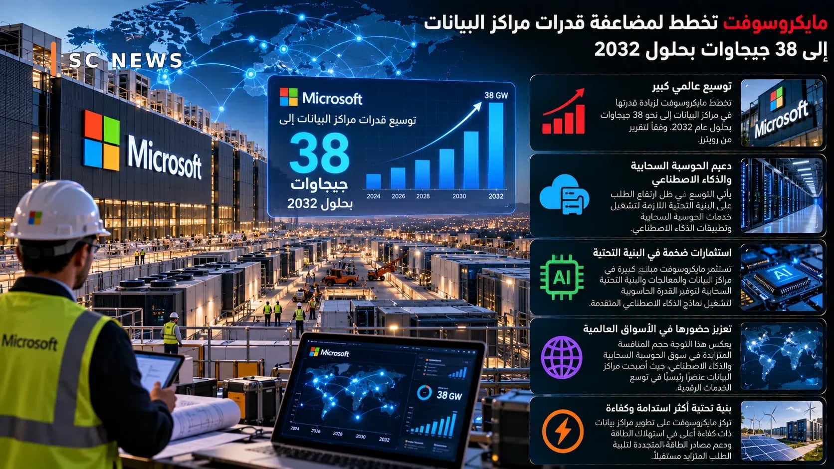 Microsoft prévoit de doubler la capacité de son centre de données pour la porter à 38 gigawatts d'ici 2032
