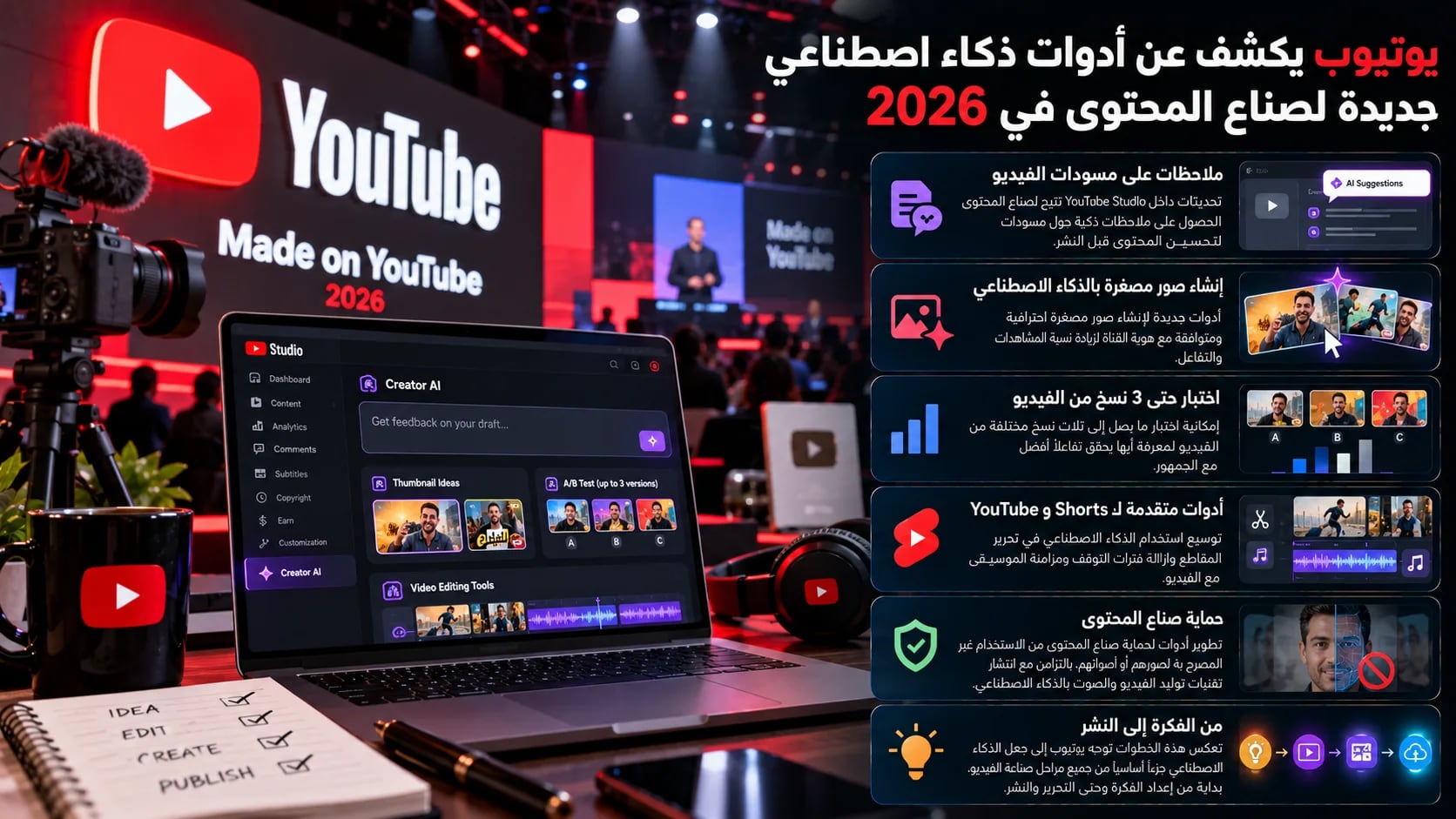 يوتيوب يكشف عن أدوات ذكاء اصطناعي جديدة لصناع المحتوى في 2026